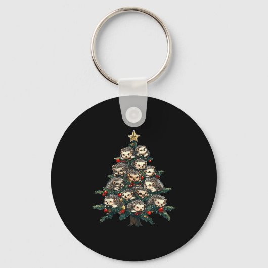 Hedgehog Christmas Tree Funny Hedgehog Xmas Sleutelhanger (Voorkant)