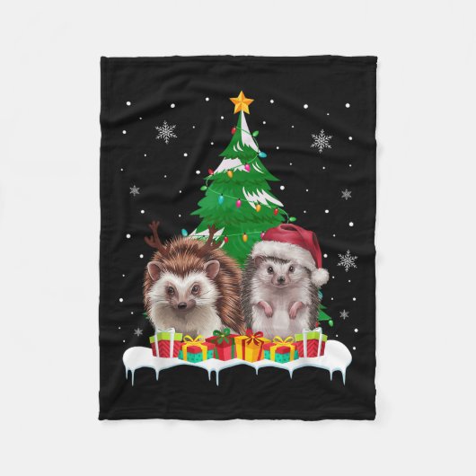 Hedgehog Christmas Tree Lights Santa Reindeer Xmas Fleece Deken (Voorkant)