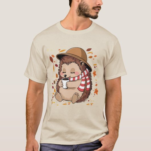 Hedgehog Coffee Shirt, Hedgehog Pumpkin Herfst Shi T-shirt (Voorkant)