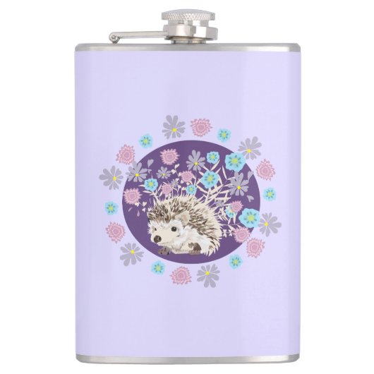 Hedgehog en bloemen heupfles (Voorkant)