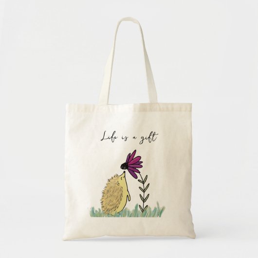 Hedgehog en Flower Canvas tas (Voorkant)