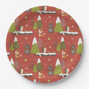 Hedgehog en Winter Beer Kerst Papieren Bordje