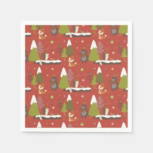 Hedgehog en Winter Beer Kerst Servet (Voorkant)