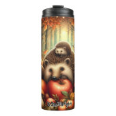 Hedgehog familie in een herfstbos thermosbeker (Voorkant)
