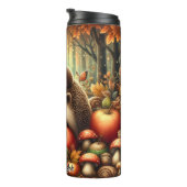 Hedgehog familie in een herfstbos thermosbeker (Geroteerd rechts)