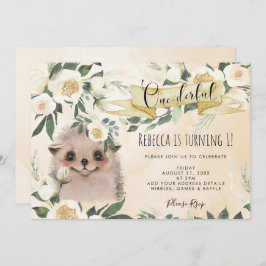 Hedgehog Floral Onederful 1e verjaardag uitnodigin Kaart