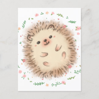 Hedgehog & Flowers illustratie Briefkaart