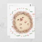 Hedgehog & Flowers illustratie Briefkaart (Voorkant / Achterkant)