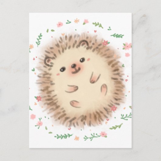 Hedgehog & Flowers illustratie Briefkaart (Voorkant)