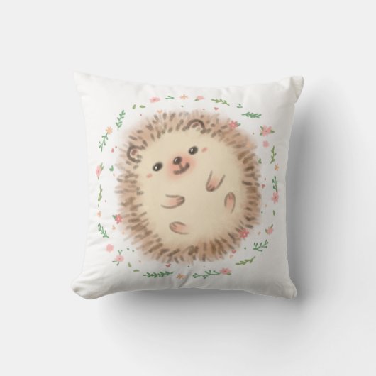 Hedgehog & Flowers illustratie Kussen (Voorkant)