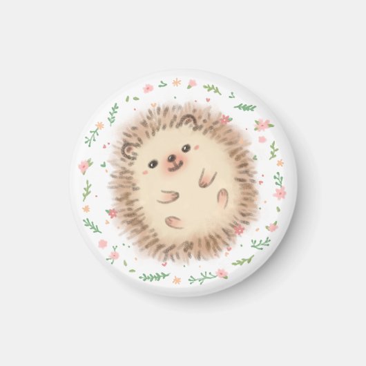 Hedgehog & Flowers illustratie Magneet (Voorkant)