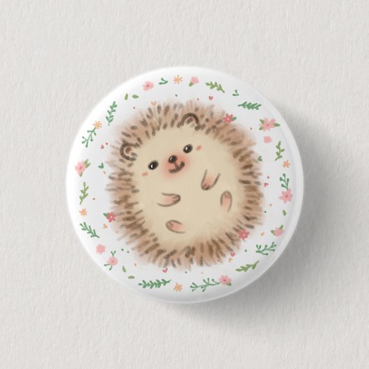 Hedgehog & Flowers illustratie Ronde Button 3,2 Cm (Voorkant)