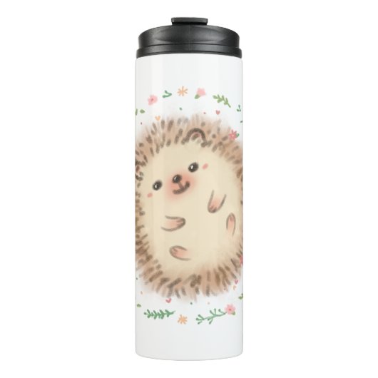 Hedgehog & Flowers illustratie Thermosbeker (Voorkant)