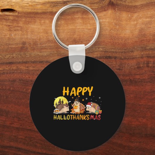 Hedgehog Happy Fall Autumn Christmas Halloween Tha Sleutelhanger (Voorkant)