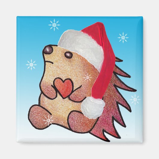 Hedgehog Hearts Santa Magneet (Voorkant)