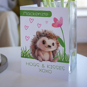 Hedgehog Hogs and Kisses gepersonaliseerde Valenti Feestdagen Kaart