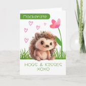 Hedgehog Hogs and Kisses gepersonaliseerde Valenti Feestdagen Kaart (Voorkant)