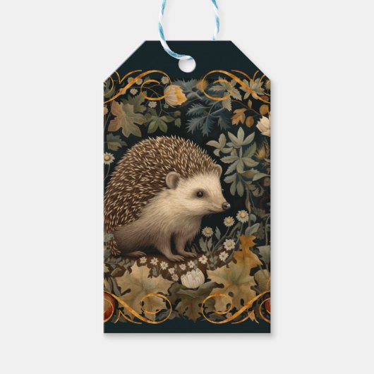 Hedgehog in de Forest William Morris stijl Cadeaulabel (Voorkant)