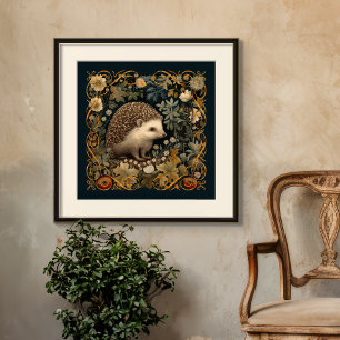 Hedgehog in de Forest William Morris stijl Perfect Poster