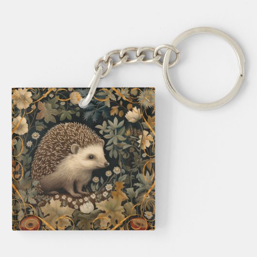Hedgehog in de Forest William Morris stijl Sleutelhanger (Achterkant)