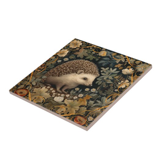 Hedgehog in de Forest William Morris stijl Tegeltje (Zijkant)