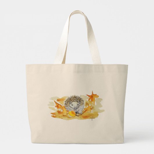 Hedgehog In Fall Leaves Grote Tote Bag (Achterkant)
