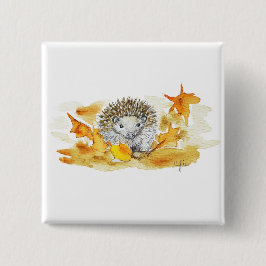 Hedgehog In Fall Leaves Vierkante Button 5,1 Cm