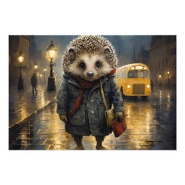 Hedgehog in het ontwerp van de waterverf mist foto afdruk