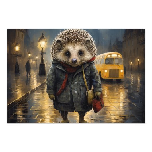 Hedgehog in het ontwerp van de waterverf mist foto afdruk (Voorkant)