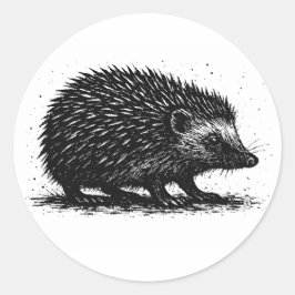 Hedgehog Ink Illustration — Black & White Creature Ronde Sticker