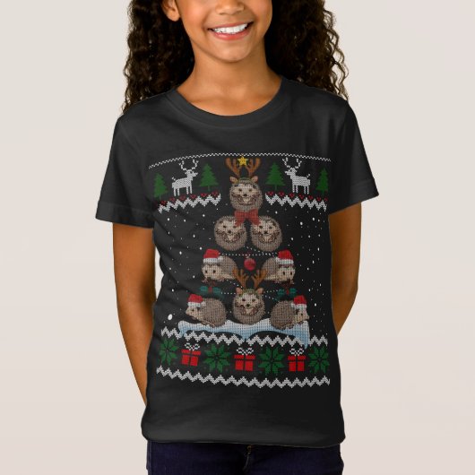 Hedgehog Kerstboom Lights Grappige Hedgehog Lelijk T-shirt (Voorkant)