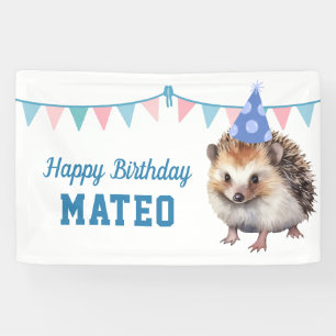 Hedgehog kinder blauw verjaardagsfeestje spandoek