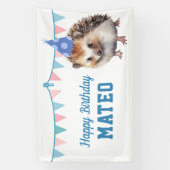Hedgehog kinder blauw verjaardagsfeestje spandoek (Verticaal)