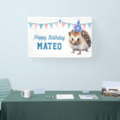 Hedgehog kinder blauw verjaardagsfeestje spandoek (Beurs)