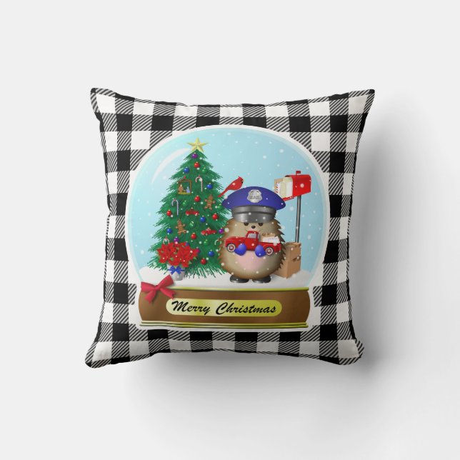 Hedgehog Mail Carrier Snow Wereldbol Kussen (Achterkant)