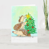Hedgehog Merry Christmas greeting card by N. Janes Kaart (Voorkant)