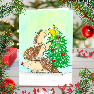 Hedgehog Merry Christmas greeting card by N. Janes Kaart