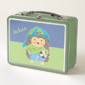 Hedgehog met voetbal kind naam metalen lunchbox (Voorkant)