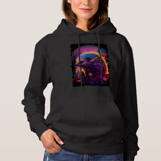 Hedgehog mountains sunset retro 70s vintage  2 hoodie (Voorkant)