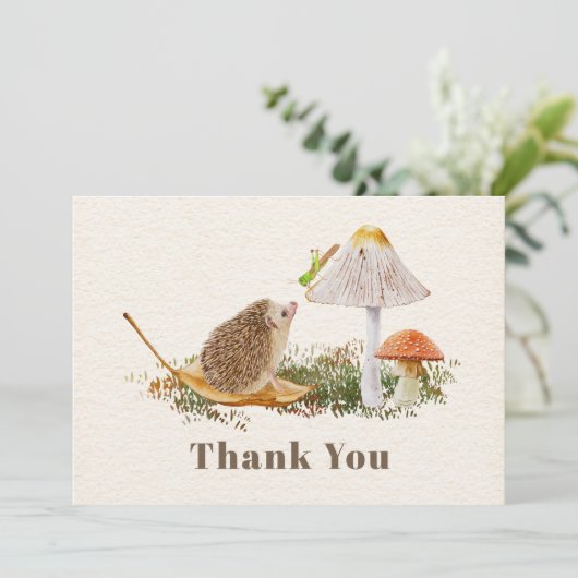 Hedgehog Mushroom Grasshopper Baby shower Bedankkaart (Staand voorkant)