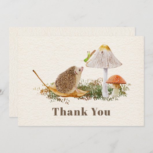 Hedgehog Mushroom Grasshopper Baby shower Bedankkaart (Voorkant / Achterkant)