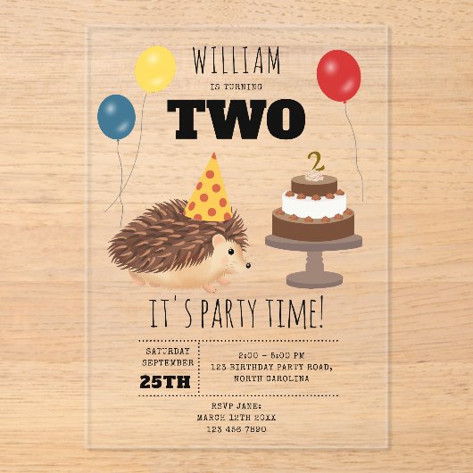 Hedgehog Mushroom Woodland Forest Funny Birthday Acryl Uitnodigingen (Voorkant)