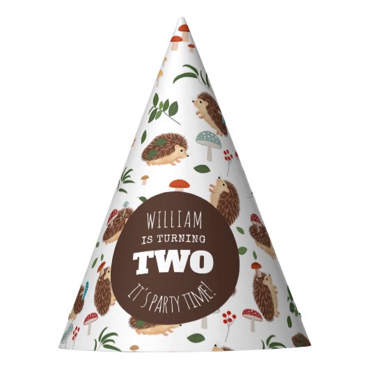 Hedgehog Mushroom Woodland Forest Funny Birthday Feesthoedjes (Voorkant)