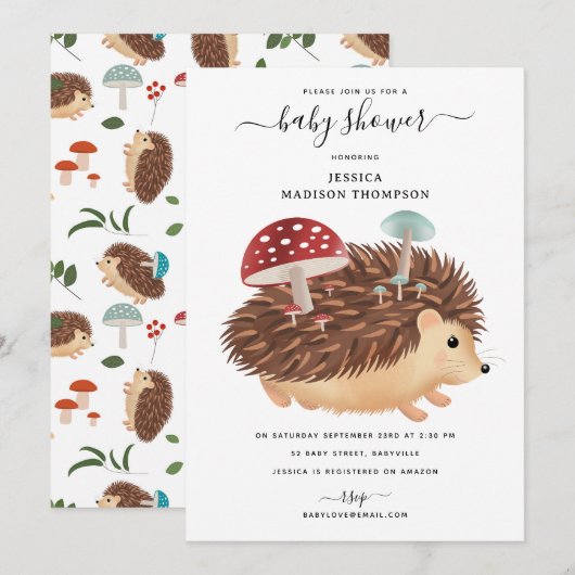 Hedgehog Mushroom Woodland Funny Baby Shower Kaart (Voorkant / Achterkant)