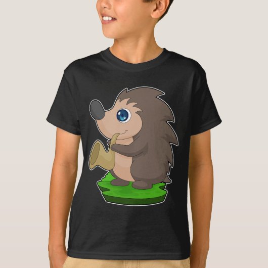Hedgehog Muzikant Saxofoon Muziek T-shirt (Voorkant)