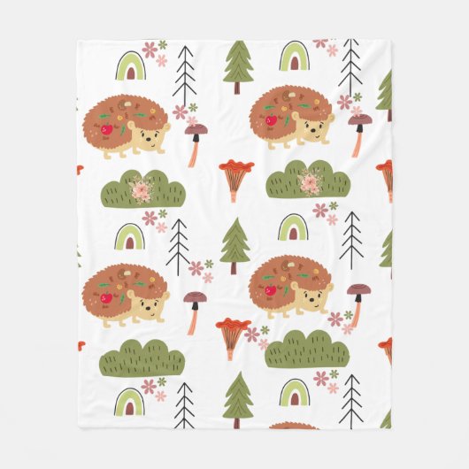 Hedgehog Natuur Bloemen Regenboog Patroon Fleece Deken (Voorkant)