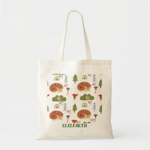 Hedgehog Natuur Bloemen Regenboog Patroon Tote Bag