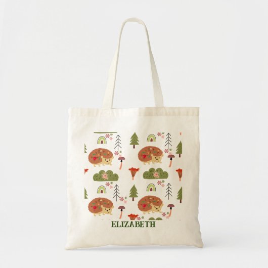 Hedgehog Natuur Bloemen Regenboog Patroon Tote Bag (Voorkant)