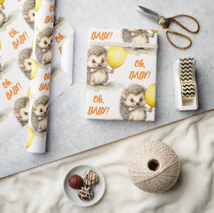 Hedgehog Oh Baby Genderneutraal Baby shower Cadeaupapier