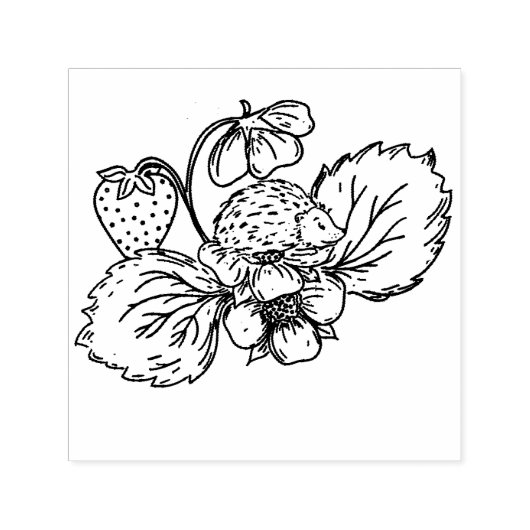Hedgehog on Strawberry Plant Stamp Zelfinktende Stempel (Design)